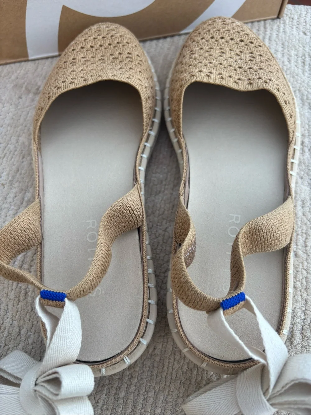 Rothy's D'Orsay Ankle Tie Espadrilles in Natural Beige with Cream Ties